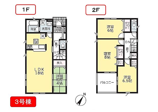 3号棟 2階の居室は全て6帖以上とゆとりの間取りです。