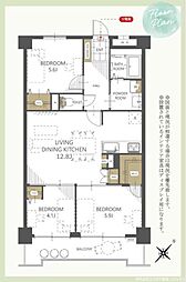 グランピアリバーサイド 904 3LDKの間取り