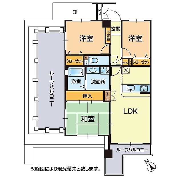 コアマンション島崎3(3LDK) 6階/601の間取り