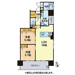 アルファステイツ上通東 805 2LDKの間取り