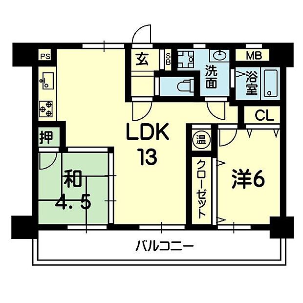 コアマンション古京町(2LDK) 8階/802の間取り