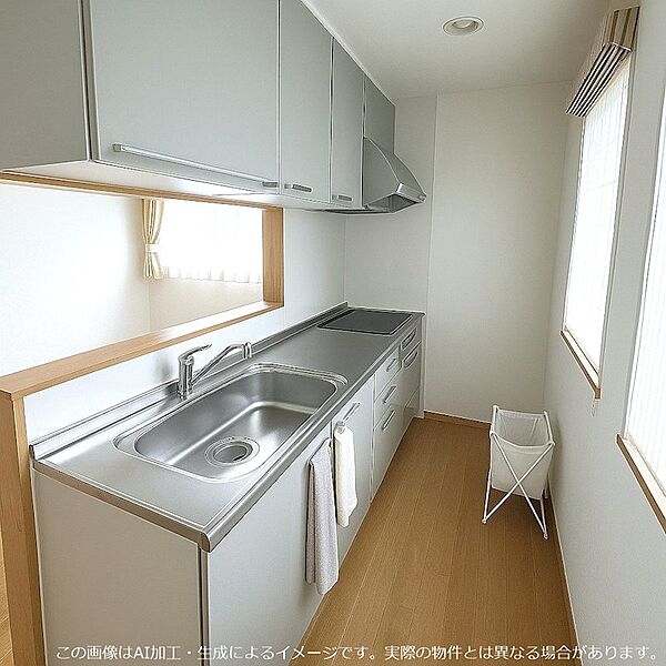 1階キッチン　この画像はAI加工・生成によるイメージです。実際の物件とは異なる場合があります。