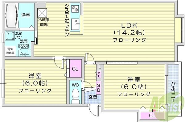 アドラブール ｜北海道札幌市北区篠路二条4丁目(賃貸アパート2LDK・3階・55.11㎡)の写真 その2