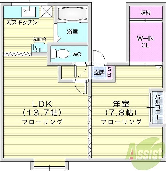 ドリームハイツC棟 ｜北海道石狩郡当別町白樺町(賃貸アパート1LDK・3階・43.74㎡)の写真 その2