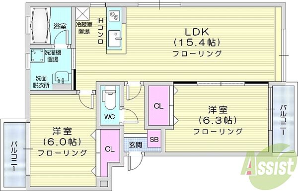 サンモール ｜北海道札幌市北区篠路一条7丁目(賃貸アパート2LDK・2階・59.34㎡)の写真 その2