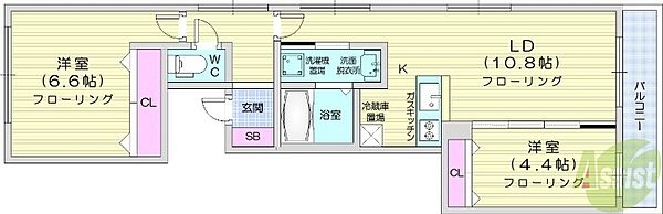 アルファスクエア宮の森2条 ｜北海道札幌市中央区宮の森二条3丁目(賃貸マンション2LDK・2階・52.95㎡)の写真 その2