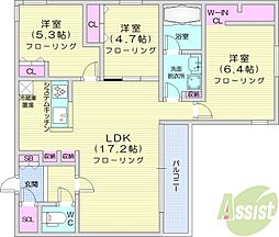 札幌市中央区南十三条西13丁目マンション 3LDKの間取図画像