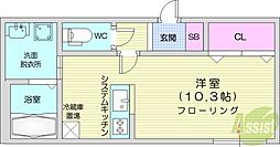 札幌市営東豊線 東区役所前駅 徒歩5分の賃貸マンション 4階1Kの間取り