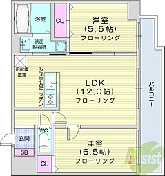 BLOCK　HILLS 9階2LDKの間取り