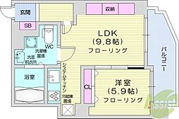 クレステージS6W12タワー 4階1LDKの間取り