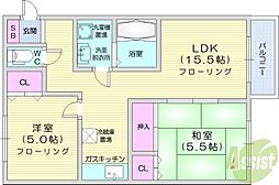 札幌市営東豊線 東区役所前駅 徒歩8分の賃貸マンション 4階2LDKの間取り