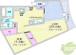 札幌市営東豊線 東区役所前駅 徒歩5分の賃貸マンション 2階1LDKの間取り