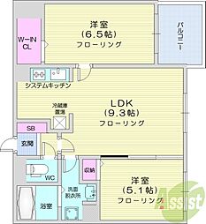 札幌市営東豊線 東区役所前駅 徒歩9分の賃貸マンション 4階2LDKの間取り