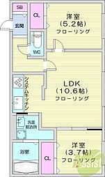 Halenix札幌医大前 4階2LDKの間取り