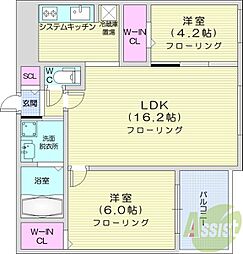 札幌市中央区南二十四条西7丁目マンション 2LDKの間取図画像