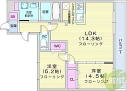 アルファスクエア北12東2 2LDKの間取図画像