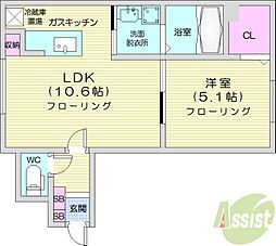 グランメール南麻生 1LDKの間取図画像
