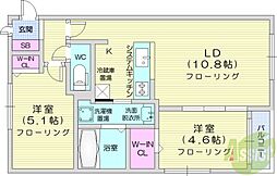 アルファスクエア福住2条 2LDKの間取図画像