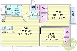 ウベア篠路 2LDKの間取図画像