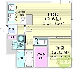 エゾンス西線9条 1LDKの間取図画像