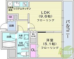 ラフィネタワー札幌南3条 1LDKの間取図画像