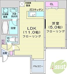 円山シャトー桂和医大前 1LDKの間取図画像