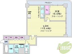 PRIMEURBAN札幌リバーフロント 1LDKの間取図画像
