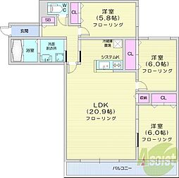 RainbowRoad宮の森2nd 3LDKの間取図画像