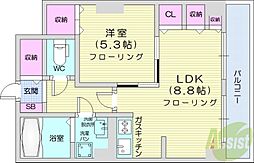 レジデンスカープ札幌 1LDKの間取図画像