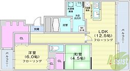 ダイアパレス北円山第3 2LDKの間取図画像
