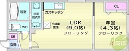 ラフィーネ円山公園・華 1LDKの間取図画像