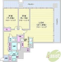 プレミストタワーズ札幌苗穂アクアゲート 2LDKの間取図画像