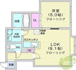 ヴェルソー 1LDKの間取図画像
