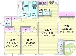 クラリス南9条 3LDKの間取図画像