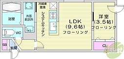 QR 1LDKの間取図画像