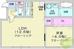 札幌市中央区南十二条西14丁目アパート 1LDKの間取図画像