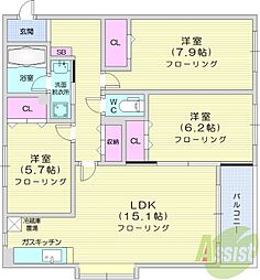 エクレール新琴似 3LDKの間取図画像