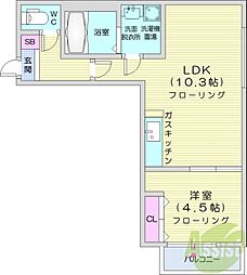トレヴェンティ美術館西 1LDKの間取図画像