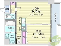 メープル元町 1LDKの間取図画像
