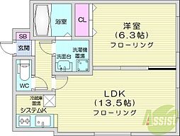 クラリス中島公園 1LDKの間取図画像