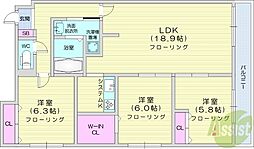 ZABOHILLSMINAMI16JO 3LDKの間取図画像