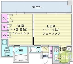 ラフィネタワー札幌南3条 1LDKの間取図画像