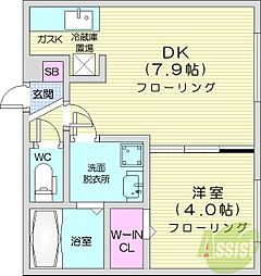 エヴァンスコート南1条 1DKの間取図画像