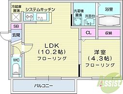 ASTERMOTOMACHI 1LDKの間取図画像