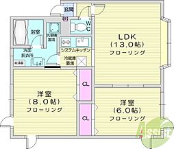ベルメゾン弐番舘 2LDKの間取図画像