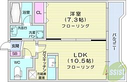 デュアンジュ北円山 1LDKの間取図画像