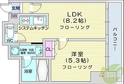 プライヴェル山鼻壱番館 1LDKの間取図画像