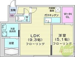 アレナ宮の沢 1LDKの間取図画像