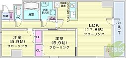 シティーコート北1条 2LDKの間取図画像