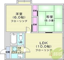 クィーン南5条 2LDKの間取図画像